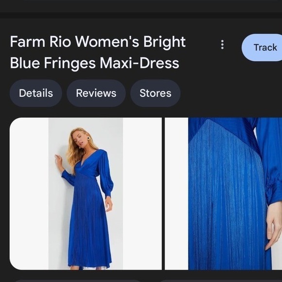 Farm Rio Bright Blue Fringes Maxi Dress Long Sleeve VNeck Beaded Size S Boho NWT